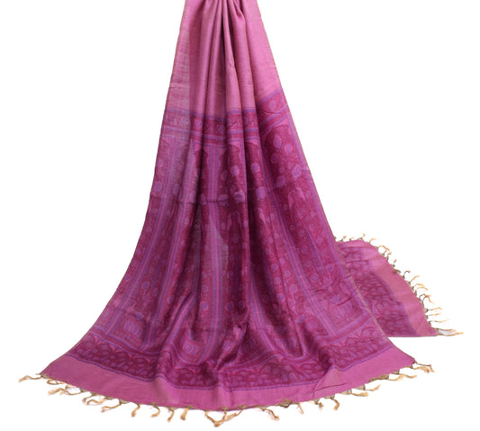 Sushila Vintage Purple Dupatta 100%Pure Cotton Silk Woven Floral Long Stole Veil