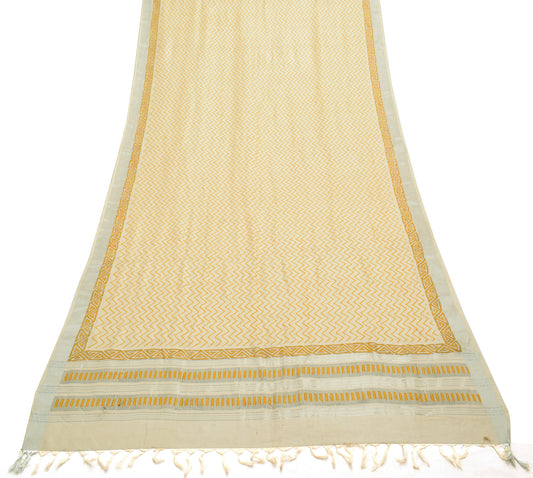 Sushila Vintage Cream Dupatta 100% Pure Silk Woven Zig-Zag Long Stole Hijab Wrap