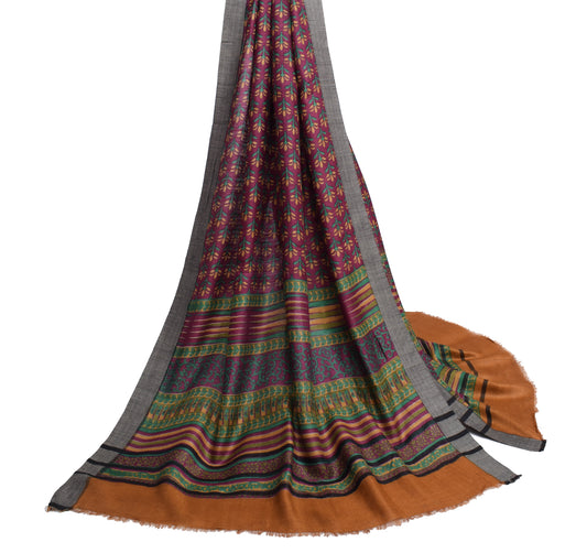 Sushila Vintage Purple Dupatta 100%Pure Woolen Woven Floral Soft Long Stole Veil