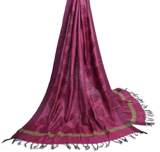 Sushila Vintage Dark Pink Dupatta 100% Pure Woolen Woven Floral Long Stole Veil