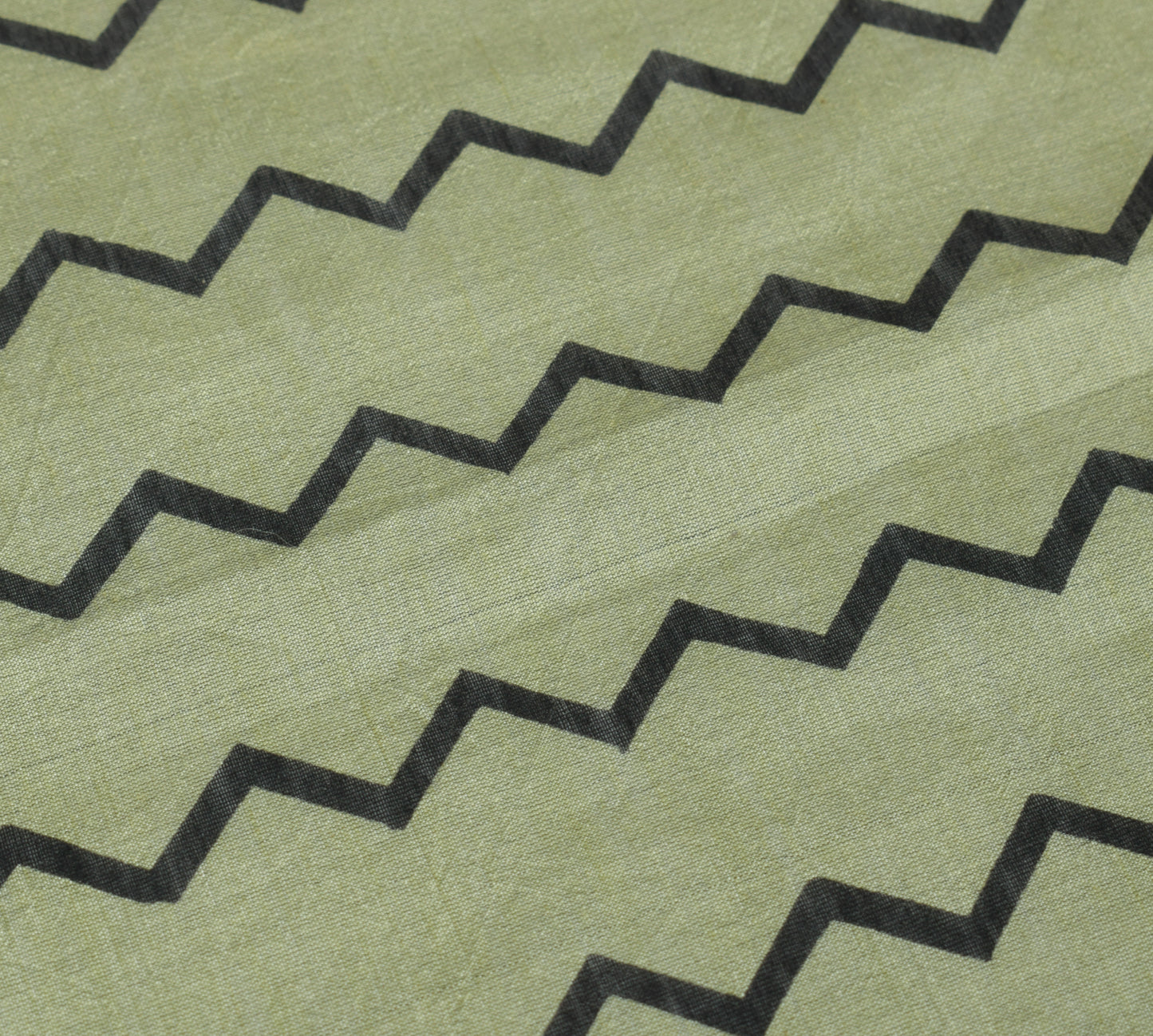 Sushila Vintage Greenish Gray Dupatta 100%Pure Cotton Printed Zig-Zag Long Stole