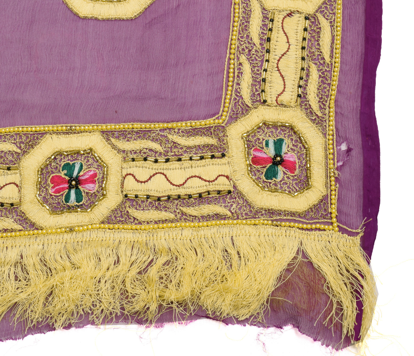 Sushila Vintage Purple Dupatta 100%Pure Chiffon Silk Embroidered Long Stole Veil