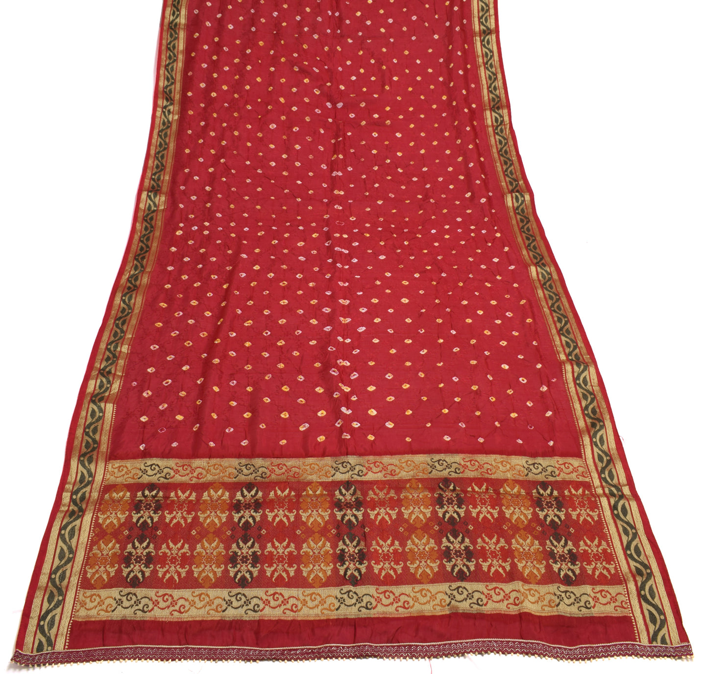 Sushila Vintage Dark Red 100% Pure Silk Dupatta Bandhani Printed Long Stole Veil