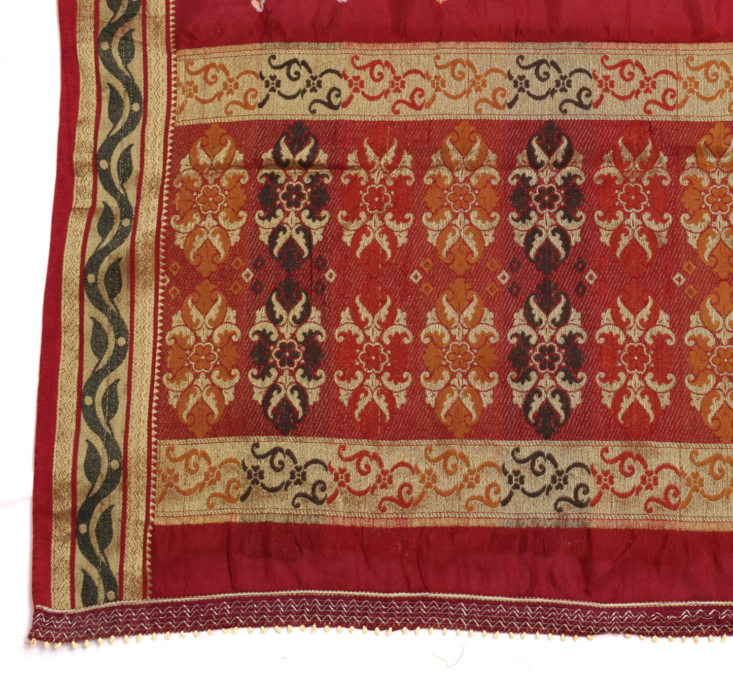 Sushila Vintage Dark Red 100% Pure Silk Dupatta Bandhani Printed Long Stole Veil
