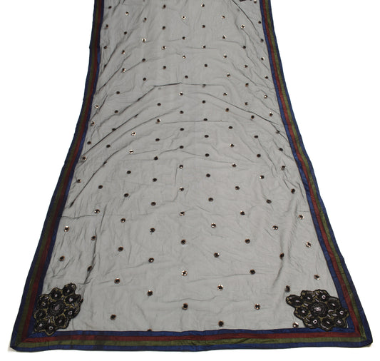 Sushila Vintage Black Dupatta Net Mesh Hand Beaded Floral Long Stole Scarves