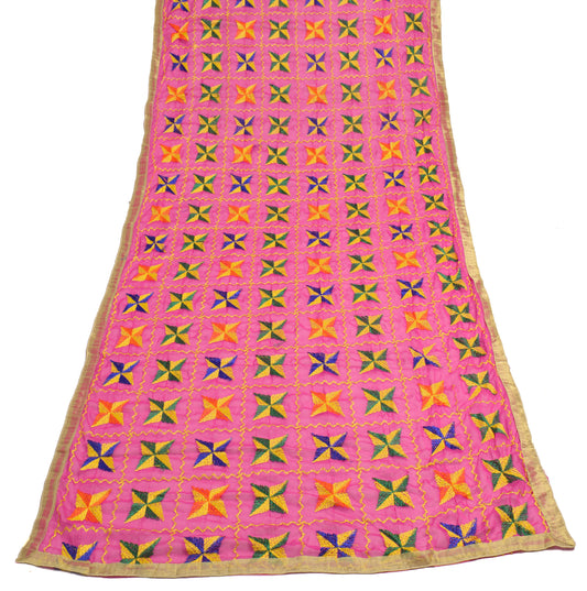 Sushila Vintage Magenta Dupatta Chiffon Silk Phulkari Embroidered Long Stole
