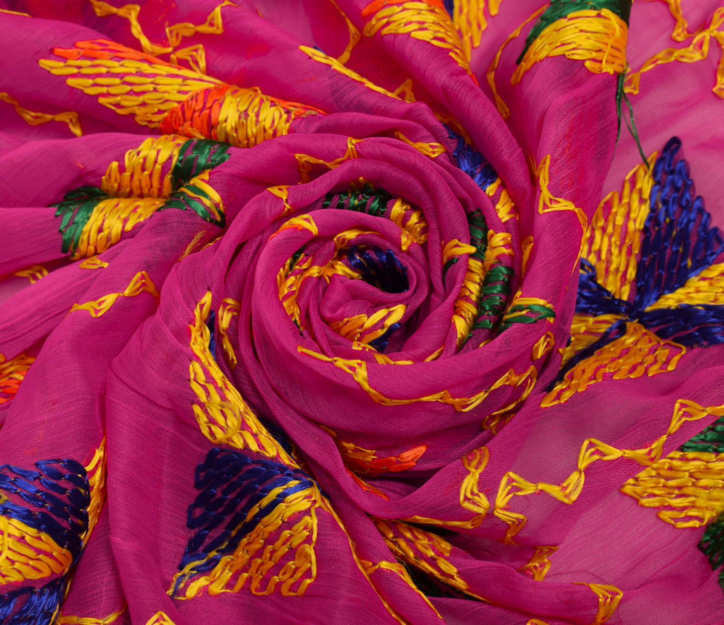 Sushila Vintage Magenta Dupatta Chiffon Silk Phulkari Embroidered Long Stole