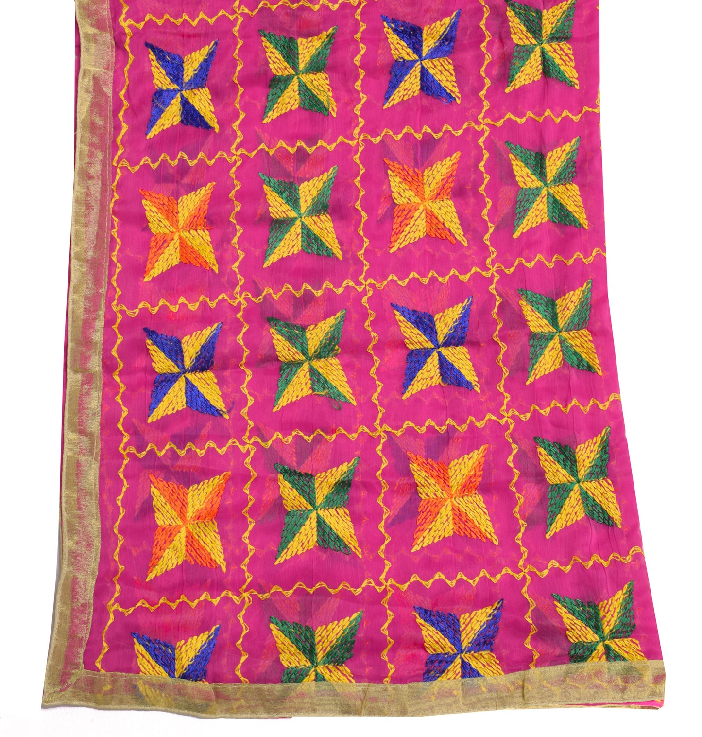 Sushila Vintage Magenta Dupatta Chiffon Silk Phulkari Embroidered Long Stole
