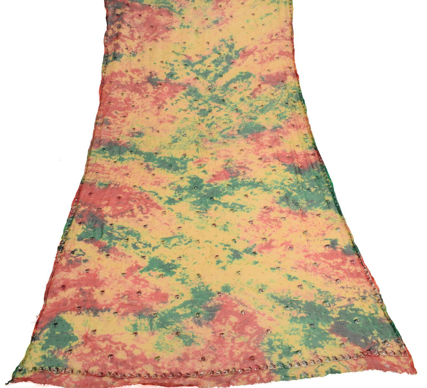 Sushila Vintage Multi-Color Tie-Dye Dupatta 100% Pure Chiffon Silk Long Stole