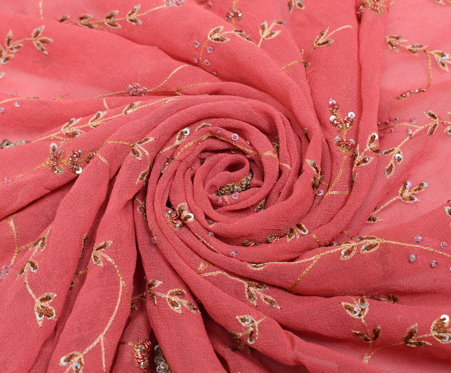 Sushila Vintage Dupatta 100% Pure Georgette Silk Hand Beaded Floral Long Stole