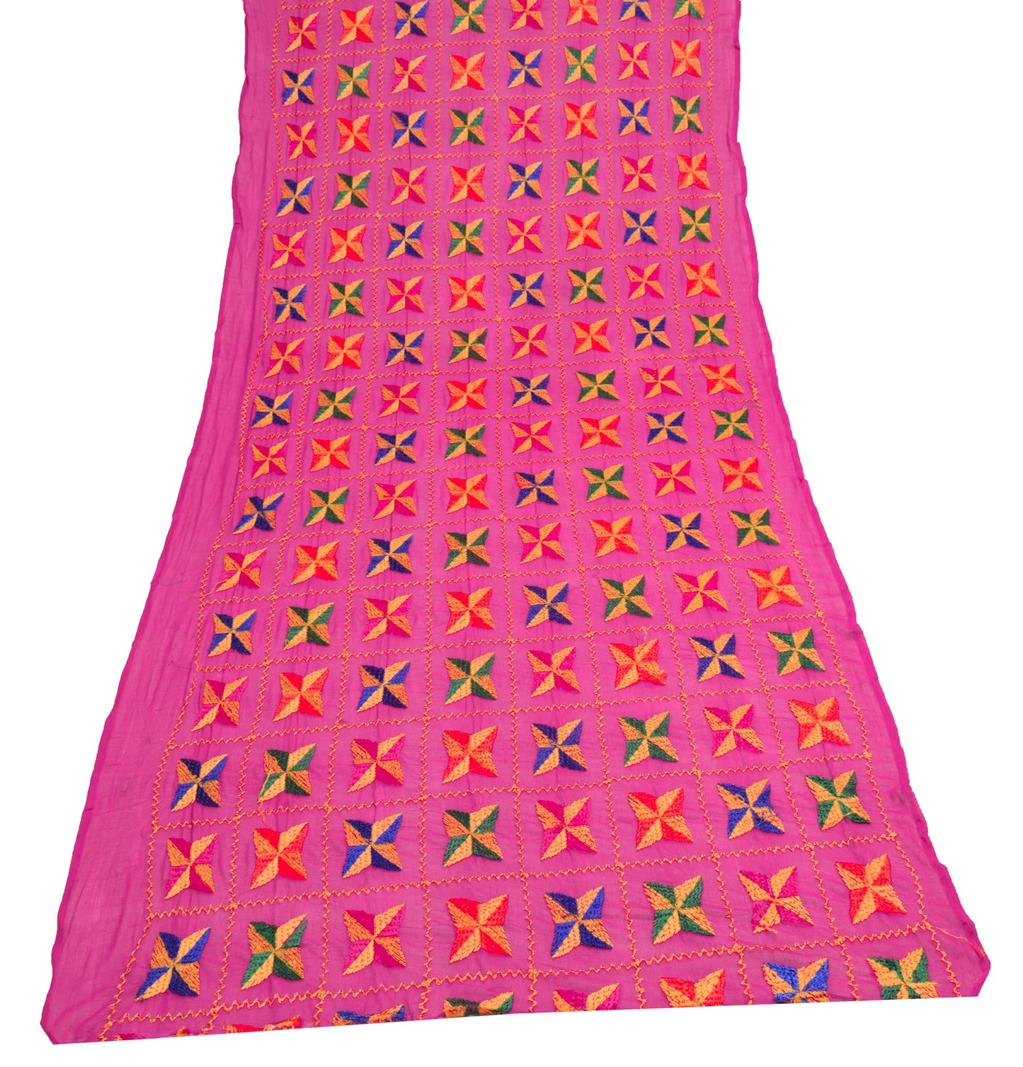 Sushila Vintage Magenta Dupatta Chiffon Silk Phulakri Embroidered Long Stole