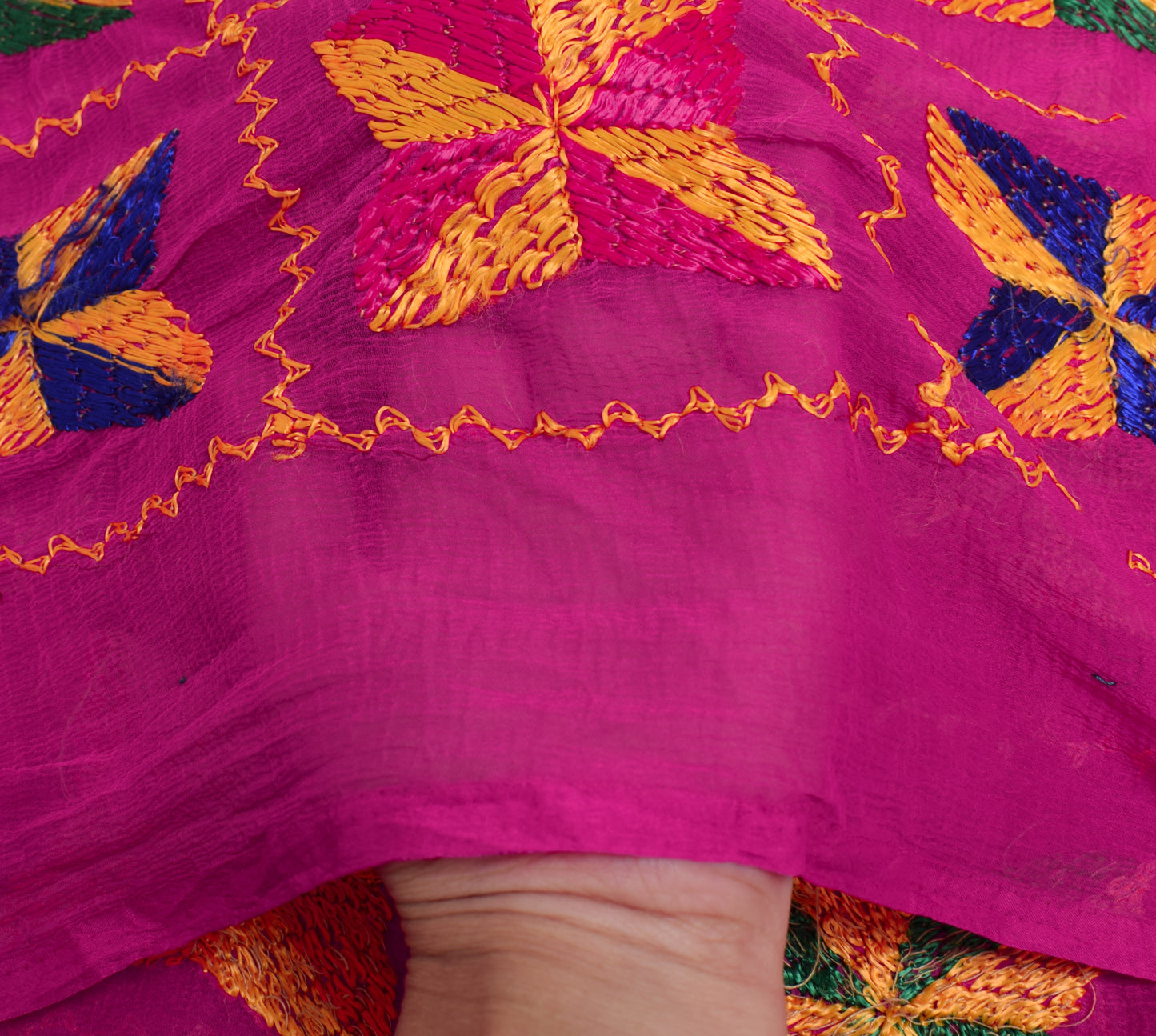 Sushila Vintage Magenta Dupatta Chiffon Silk Phulakri Embroidered Long Stole