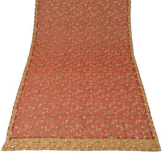Sushila Vintage Dark Red Dupatta 100% Pure Georgette Silk Hand Beaded Long Stole