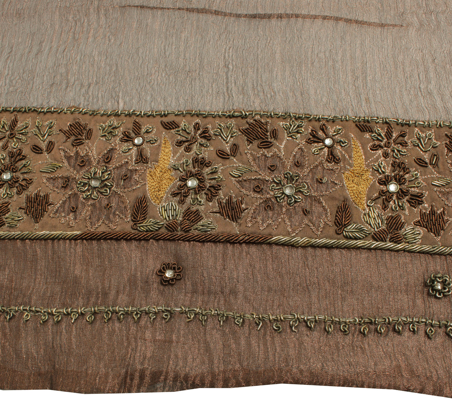 Sushila Vintage Brown Heavy Dupatta Pure Tissue Silk Hand Beaded Long Stole