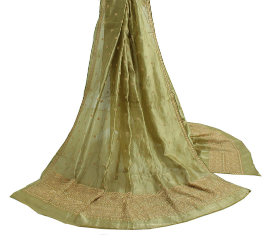 Sushila Vintage Green Heavy Dupatta Pure Tissue Silk Hand Beaded Long Stole