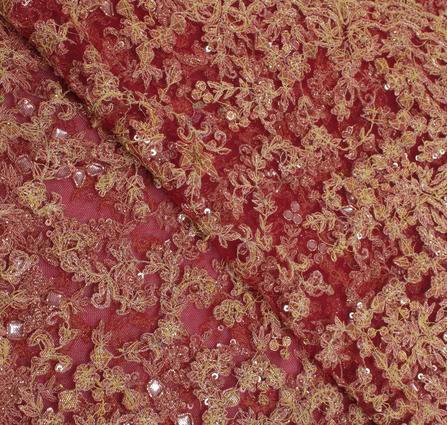 Sushila Vintage Red Heavy Dupatta Net Mesh Hand Beaded Zardozi Long Stole Veil