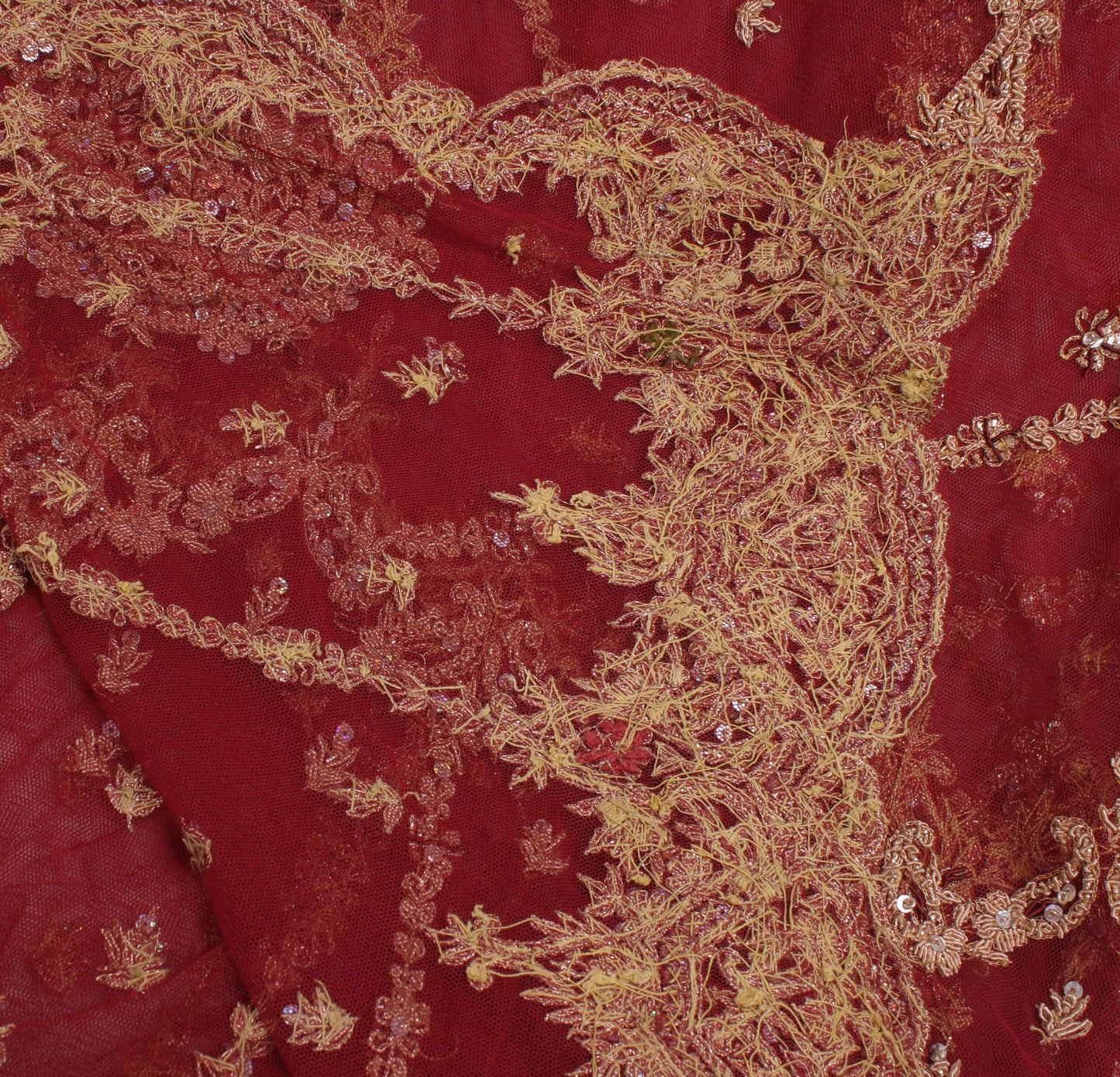 Sushila Vintage Maroon Heavy Dupatta Net Mesh Hand Beaded Long Stole Scarves