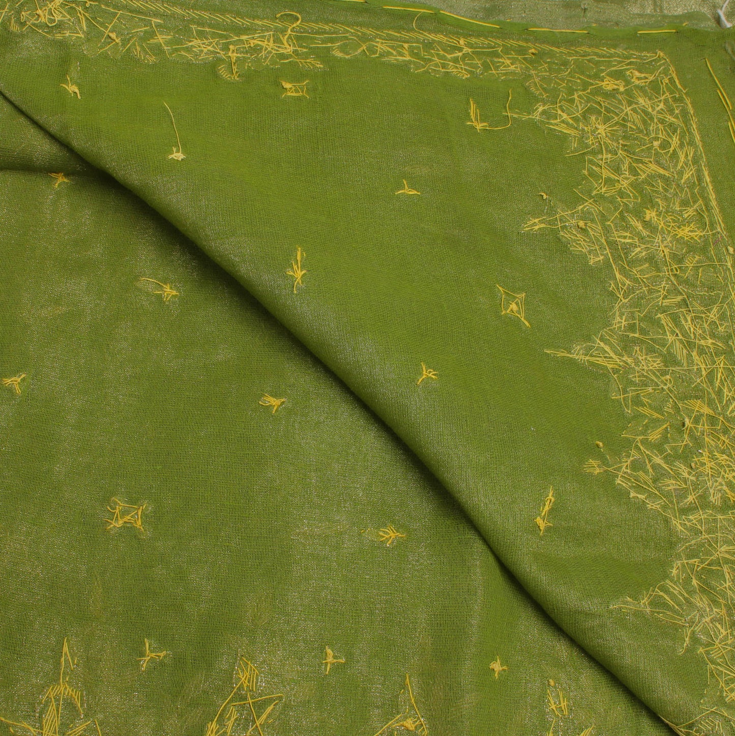 Sushila Vintage Green Heavy Dupatta Pure Tissue Silk Hand Beaded Long Stole Veil