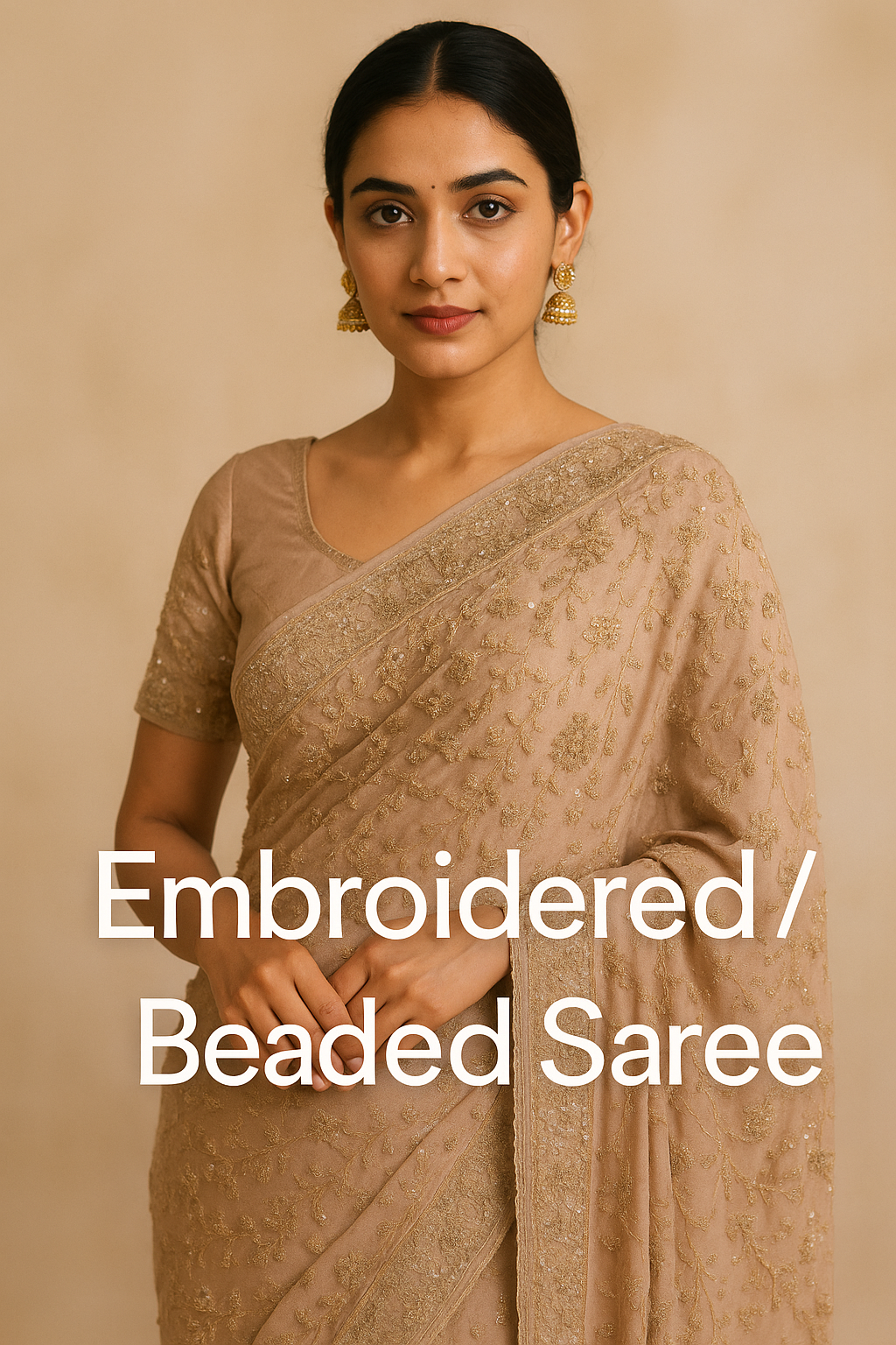 Embroidered saree with intricate handwork, featuring traditional patterns and rich embellishments in pure silk, georgette, crepe, and cotton fabrics, perfect for weddings, special occasions, and vintage fashion.