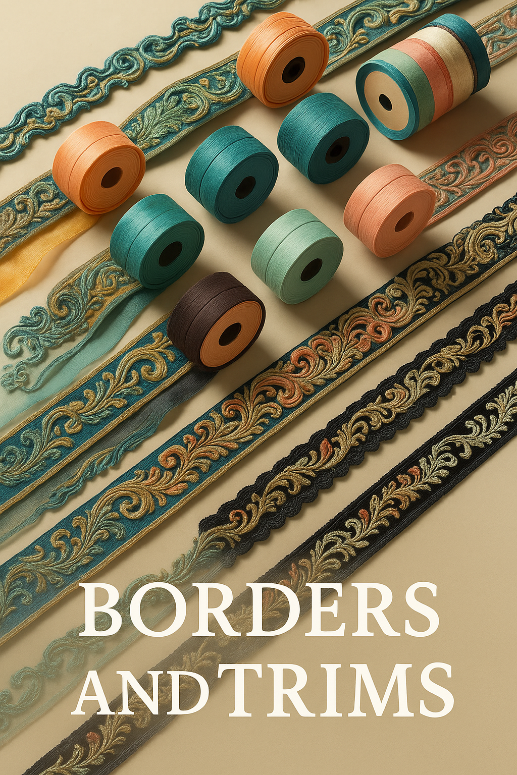 Assortment of vintage saree borders and trims, including embroidered, hand-beaded, woven, Banarasi, and printed designs, arranged on a soft background, perfect for crafting, upcycled fashion, and creative projects.
