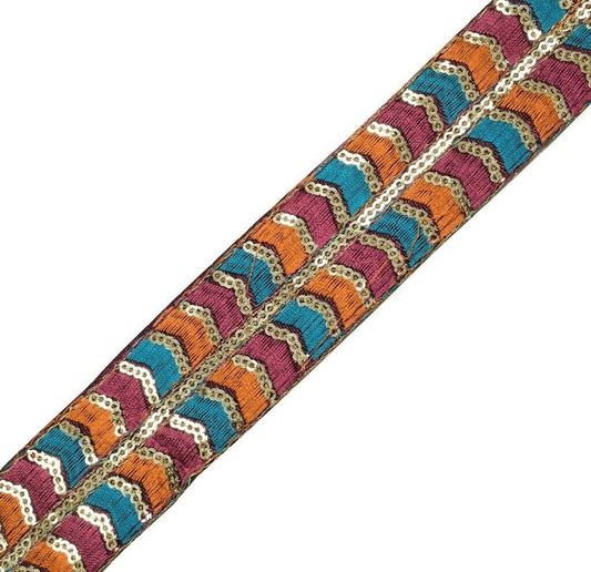 1.3 Inch 3 Yard Embroidered Multi Color Border Indian Craft Trim Sewing Lace