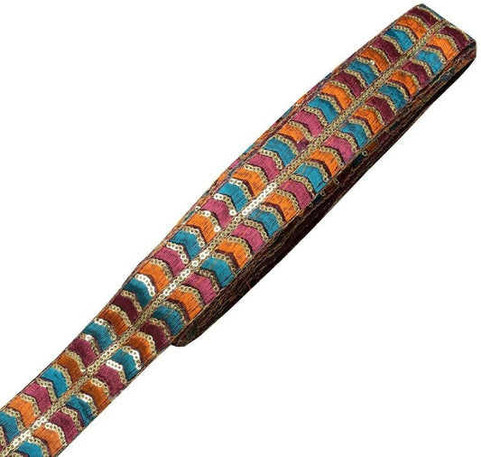 1.3 Inch 3 Yard Embroidered Multi Color Border Indian Craft Trim Sewing Lace