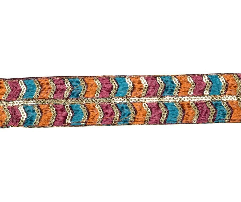 1.3 Inch 3 Yard Embroidered Multi Color Border Indian Craft Trim Sewing Lace