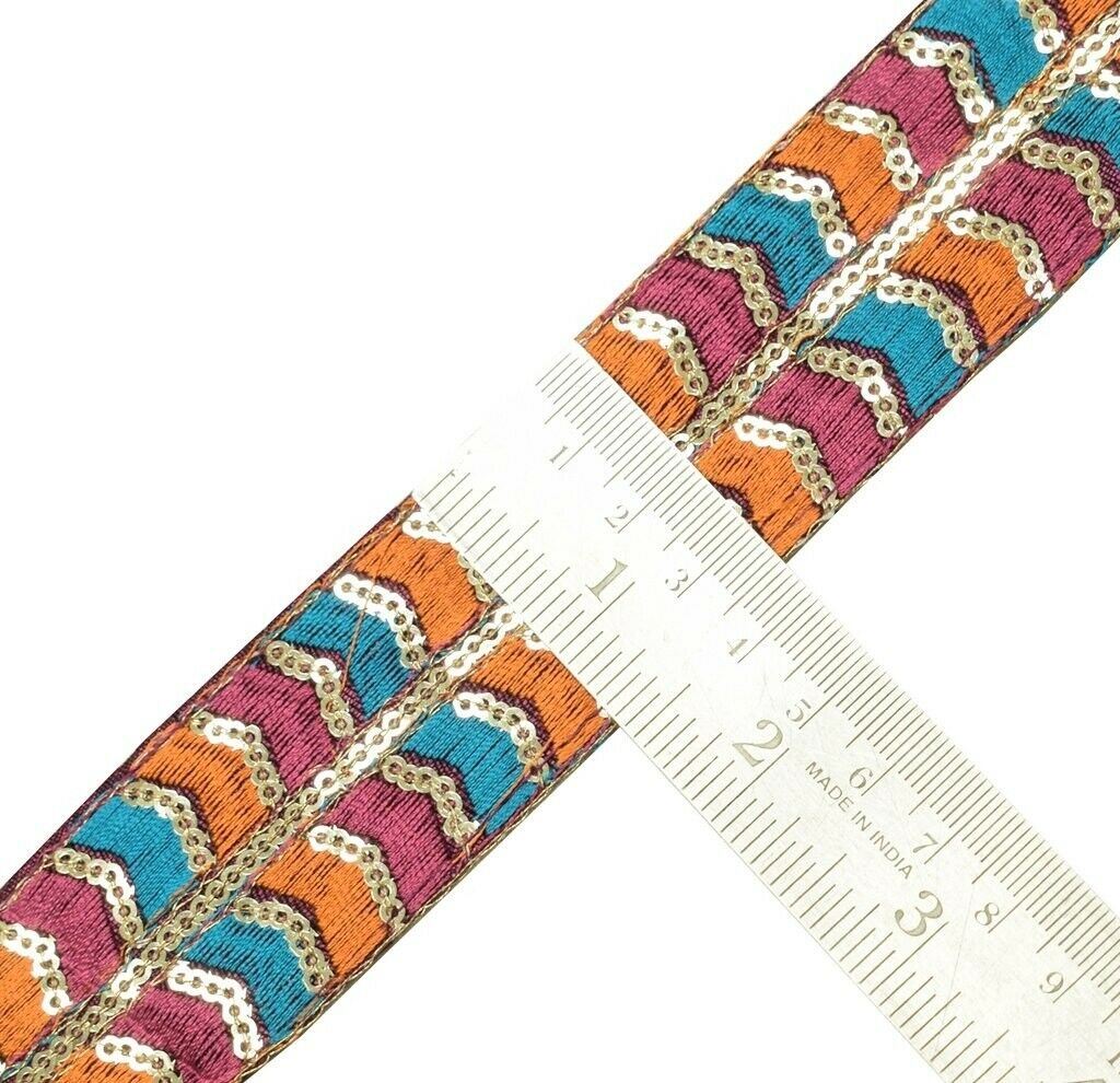 1.3 Inch 3 Yard Embroidered Multi Color Border Indian Craft Trim Sewing Lace