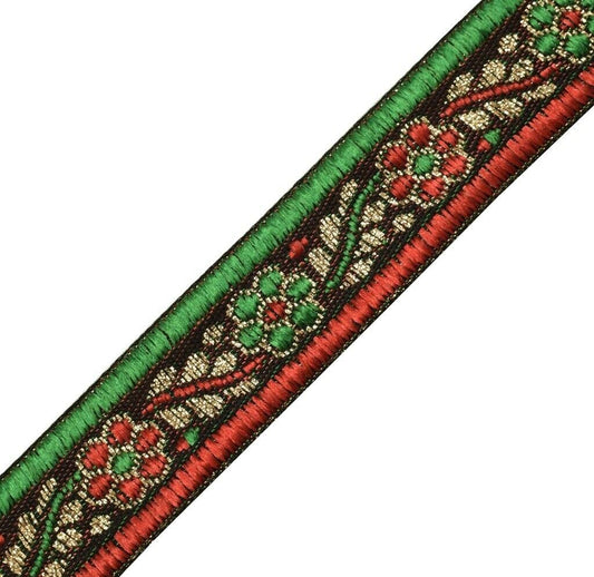 1.1" W 3 Yard Woven Border Indian Craft Trim Multi Color Floral Sewing Lace