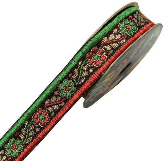 1.1" W 3 Yard Woven Border Indian Craft Trim Multi Color Floral Sewing Lace