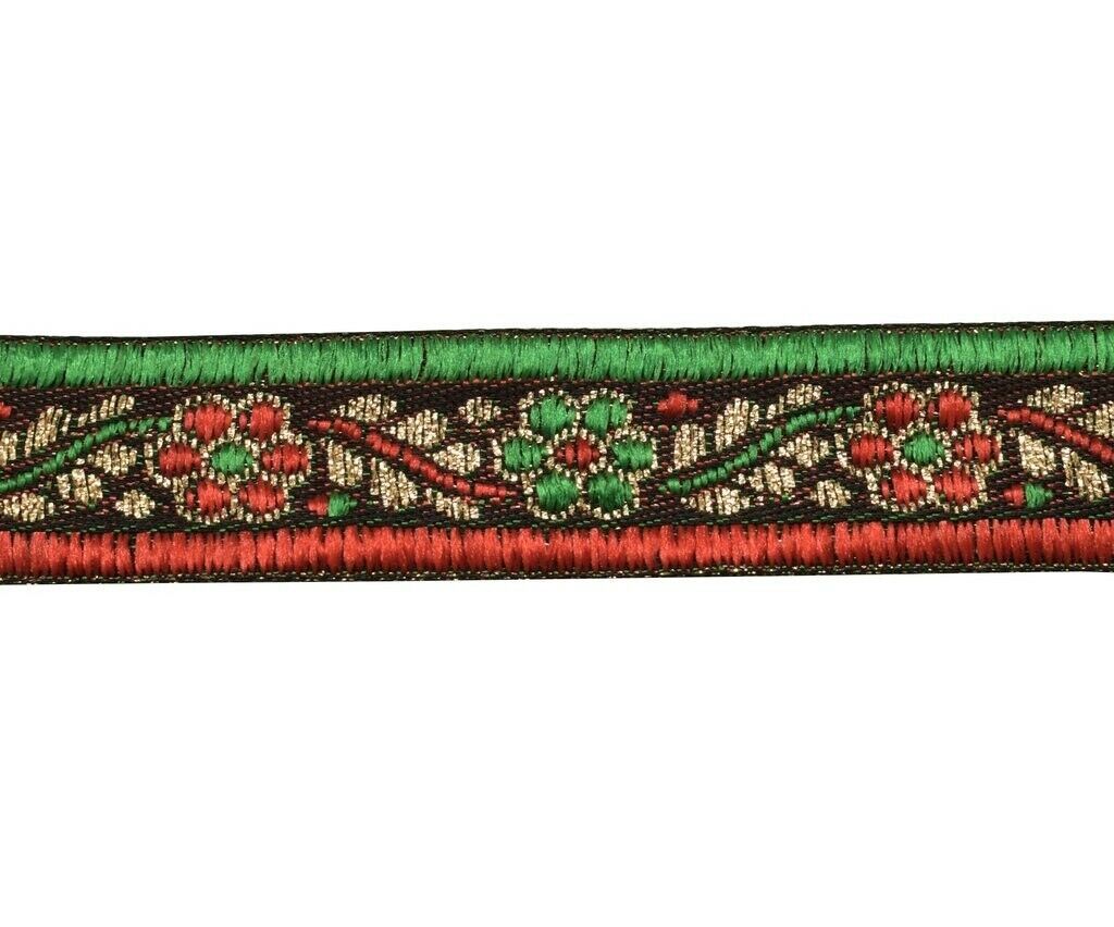 1.1" W 3 Yard Woven Border Indian Craft Trim Multi Color Floral Sewing Lace