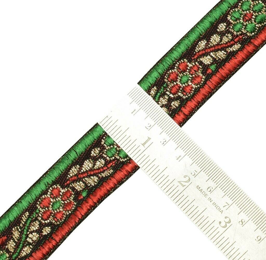 1.1" W 3 Yard Woven Border Indian Craft Trim Multi Color Floral Sewing Lace