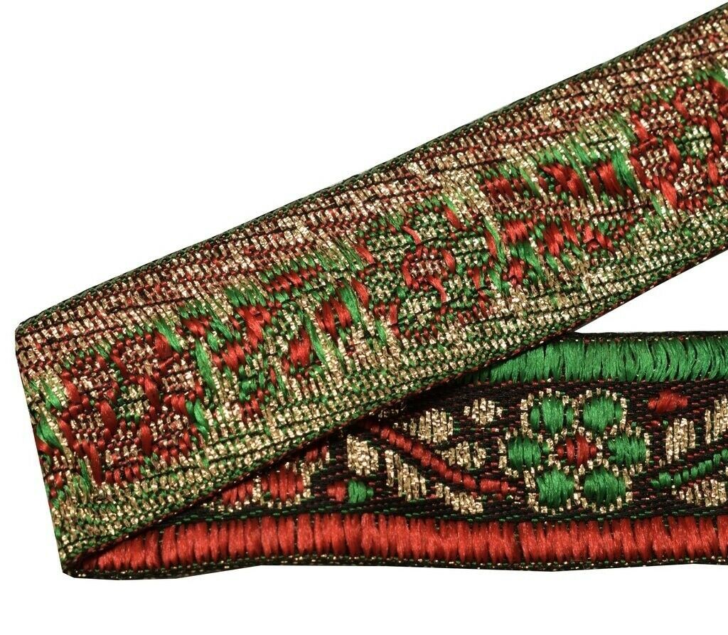 1.1" W 3 Yard Woven Border Indian Craft Trim Multi Color Floral Sewing Lace