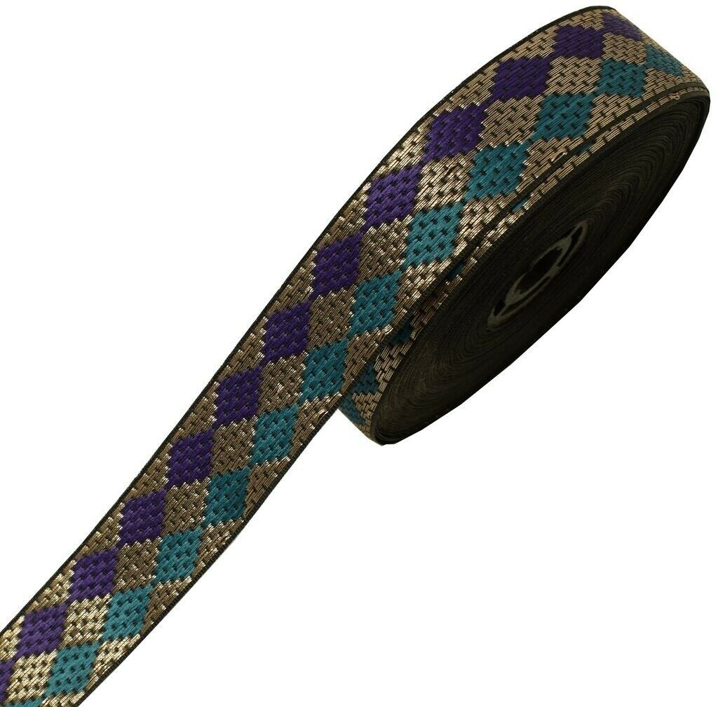 1" W 3 Yard Woven Multi Color Border Indian Craft Edging Trim Sewing Ribbon Lace
