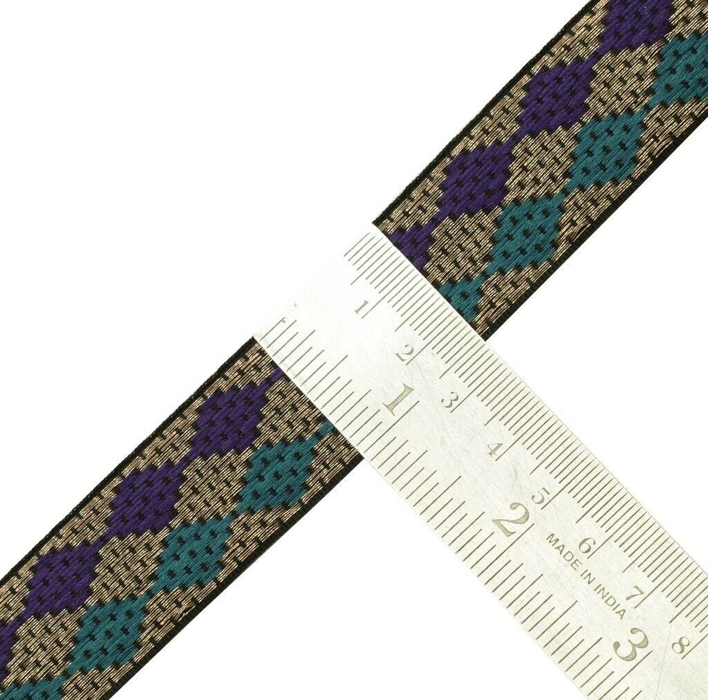 1" W 3 Yard Woven Multi Color Border Indian Craft Edging Trim Sewing Ribbon Lace
