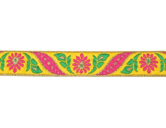 3 Yard Sari Border Indian Woven Craft Trim Sewing Ribbon Lace Edging Tape Yellow