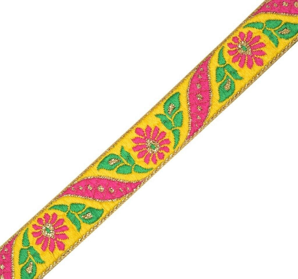 3 Yard Sari Border Indian Woven Craft Trim Sewing Ribbon Lace Edging Tape Yellow