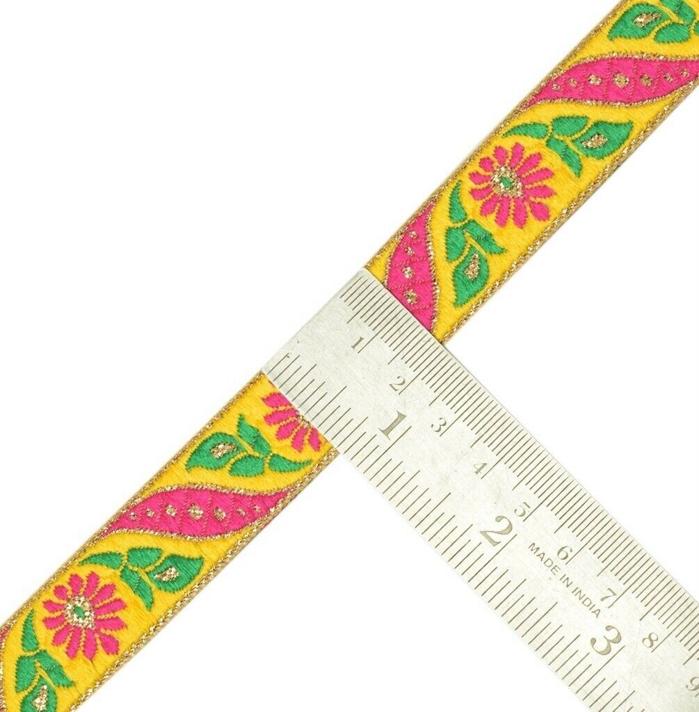 3 Yard Sari Border Indian Woven Craft Trim Sewing Ribbon Lace Edging Tape Yellow