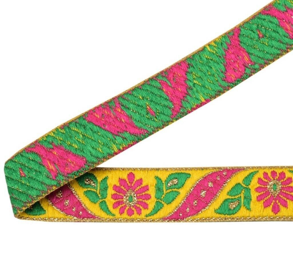 3 Yard Sari Border Indian Woven Craft Trim Sewing Ribbon Lace Edging Tape Yellow