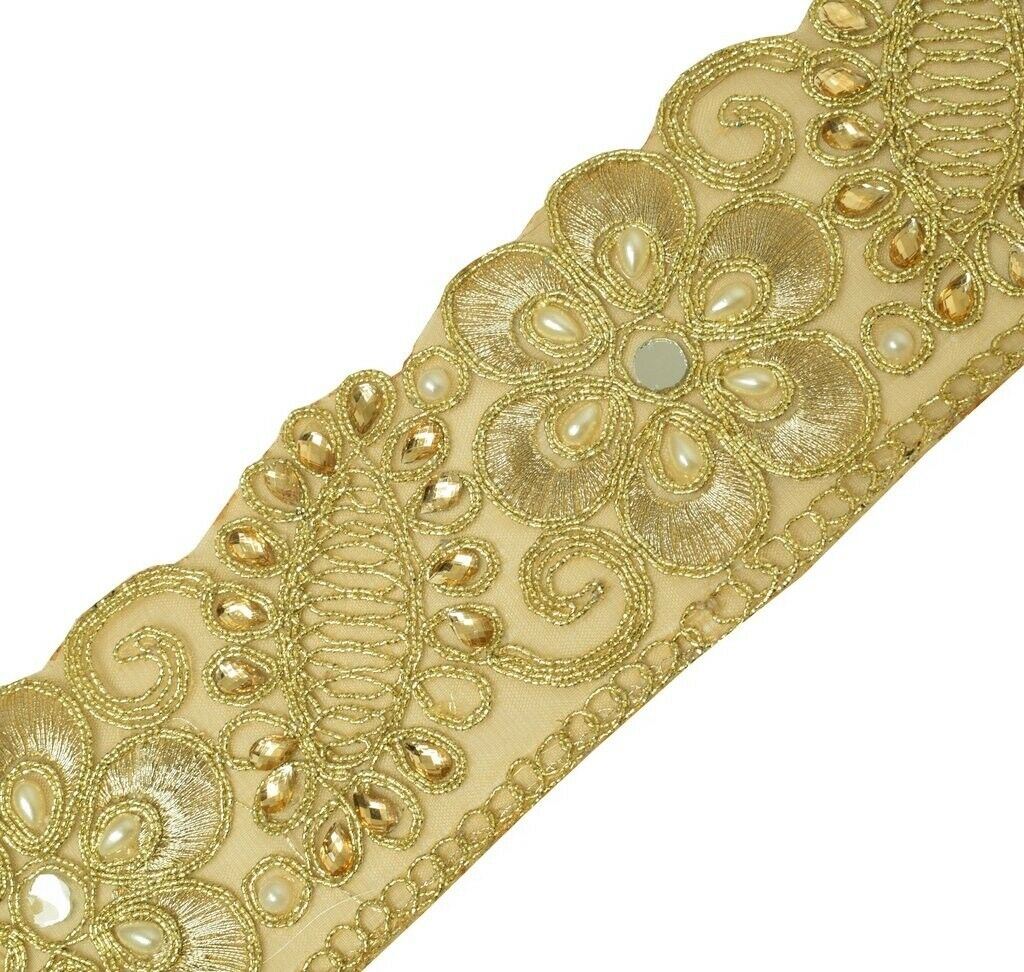1 Yard Pearl Beads Stone Zari Work Zari Border Indian Trim Sewing Ribbon Lace