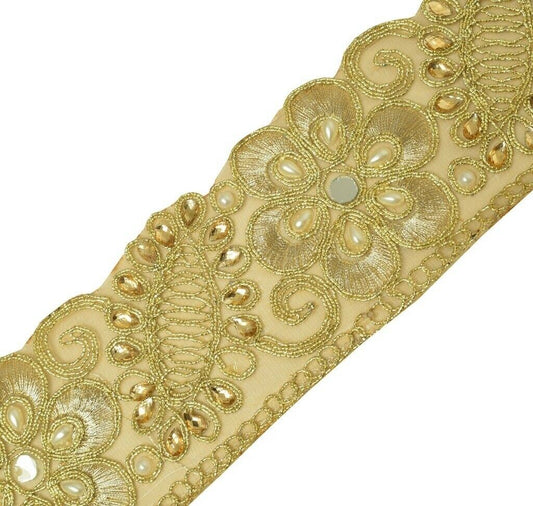 1 Yard Pearl Beads Stone Zari Work Zari Border Indian Trim Sewing Ribbon Lace