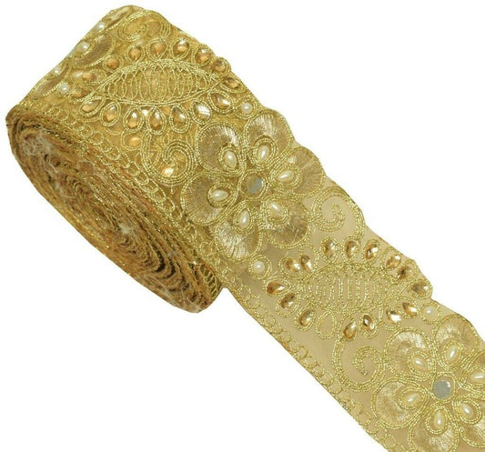 1 Yard Pearl Beads Stone Zari Work Zari Border Indian Trim Sewing Ribbon Lace