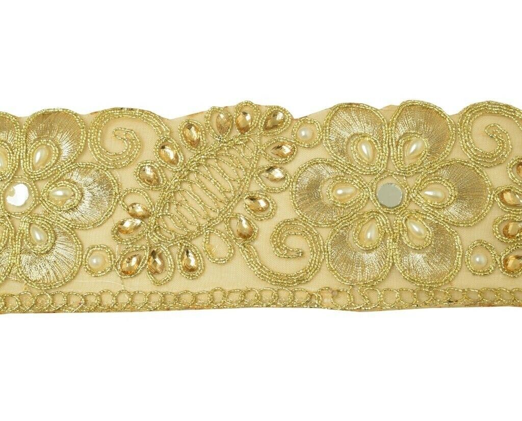 1 Yard Pearl Beads Stone Zari Work Zari Border Indian Trim Sewing Ribbon Lace