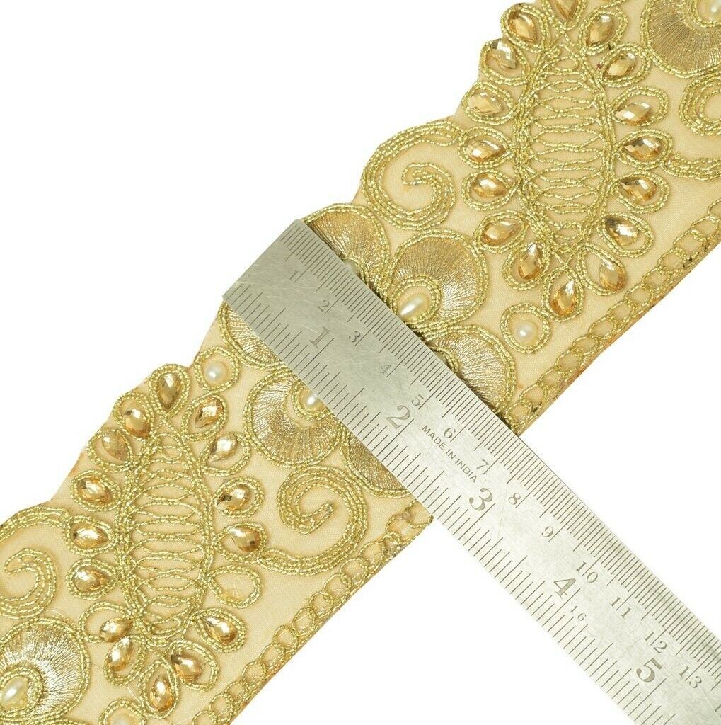 1 Yard Pearl Beads Stone Zari Work Zari Border Indian Trim Sewing Ribbon Lace
