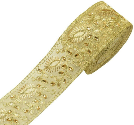1 Yard Pearl Beads Stone Zari Work Zari Border Indian Trim Sewing Ribbon Lace