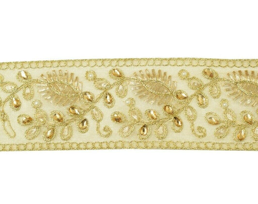 1 Yard Pearl Beads Stone Zari Work Zari Border Indian Trim Sewing Ribbon Lace