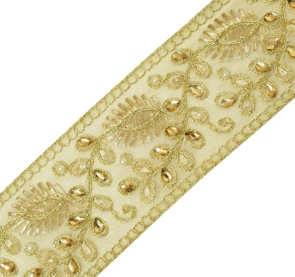 1 Yard Pearl Beads Stone Zari Work Zari Border Indian Trim Sewing Ribbon Lace
