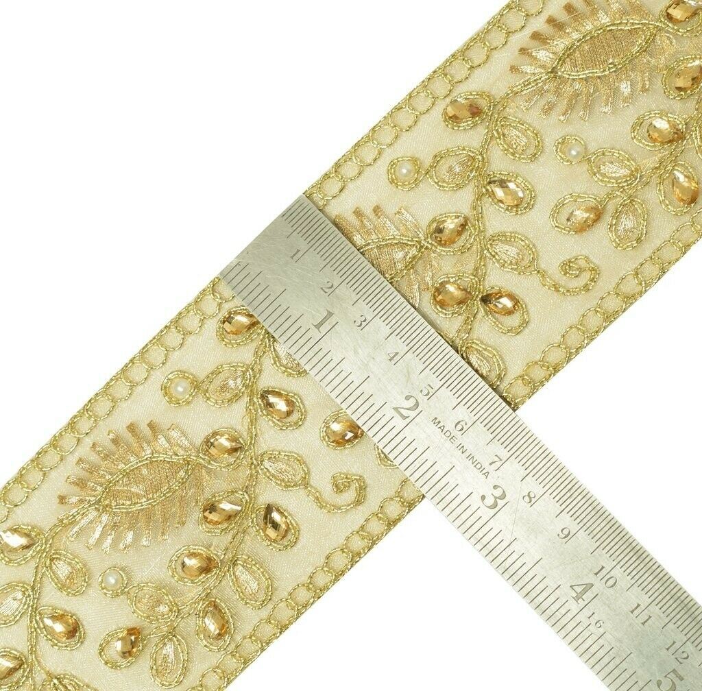 1 Yard Pearl Beads Stone Zari Work Zari Border Indian Trim Sewing Ribbon Lace