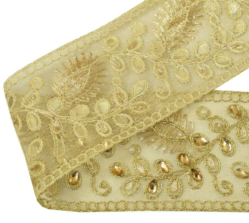 1 Yard Pearl Beads Stone Zari Work Zari Border Indian Trim Sewing Ribbon Lace