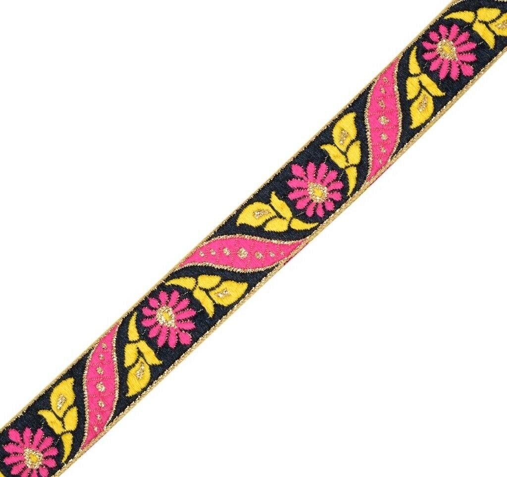 3 Yard Sari Border Indian Woven Craft Trim Sewing Ribbon Lace Edging Tape Black